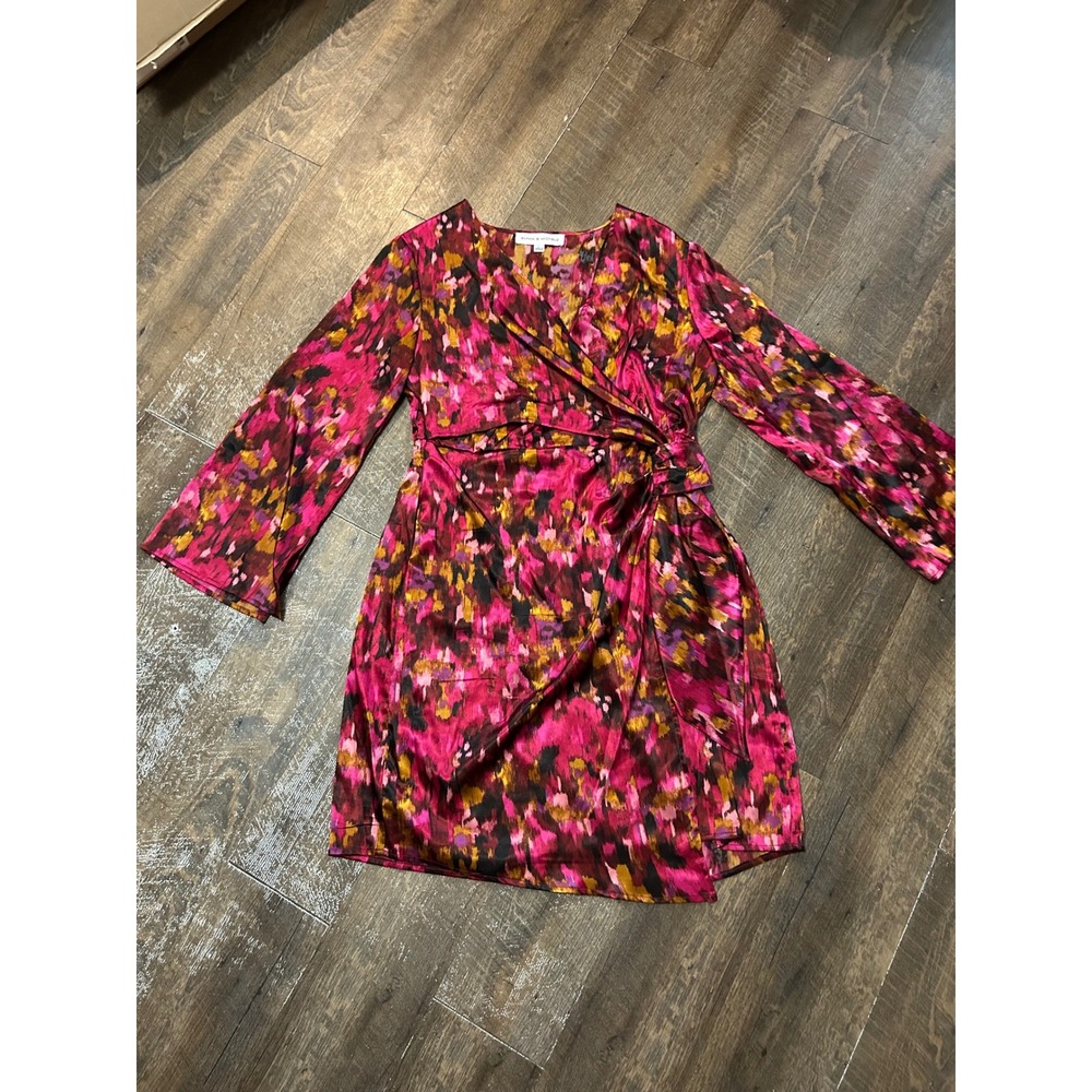 Emma & Michele Fuchsia Pink Multicolor Mini Wrap Dress